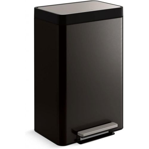  Kohler K-20956-BST Dual Compartment Step Trash Can, Liner, Black Stainless