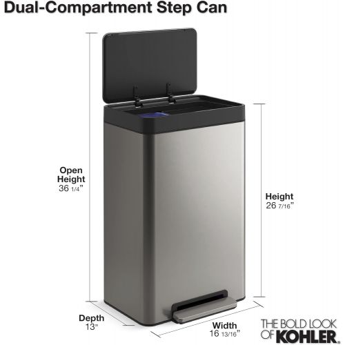  Kohler K-20956-BST Dual Compartment Step Trash Can, Liner, Black Stainless