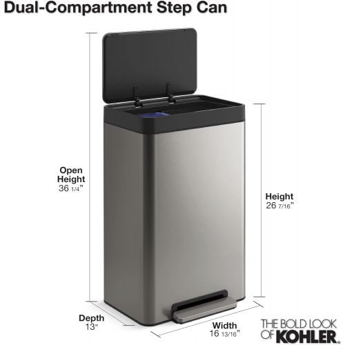  Kohler K-20956-ST Dual Compartment Step Trash Can, Liner, Stainless Steel