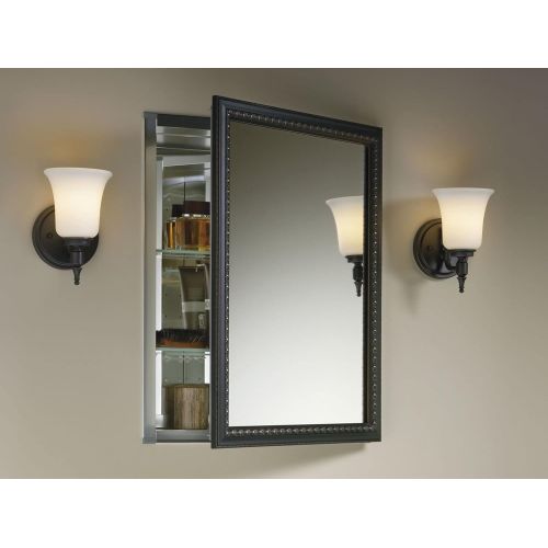  KOHLER K-2967-BR1 20 inch x 26 inch Aluminum Bathroom Medicine Cabinet with Oil-Rubbed Bronze Framed Mirror Door; Recess or Surface Mount