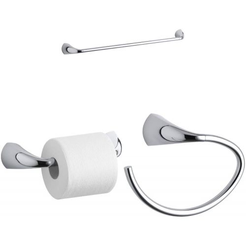  Kohler Alteo 3 Piece Accessory Bundle with Towel Bar, Towel Ring, and Toilet Paper Holder in Polished Chrome