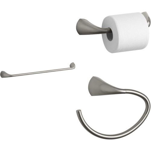  Kohler Alteo 3 Piece Accessory Bundle with Towel Bar, Towel Ring, and Toilet Paper Holder in Brushed Nickel