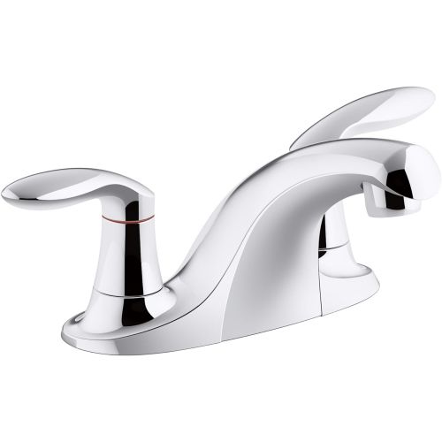  KOHLER K-15243-4RA-CP Coralais Two-Handle Centerset Bathroom Sink Faucet with Grid Drain, 0.5 Gpm Vandal-Resistant Aerator & Red/Blue Indicator, Polished Chrome