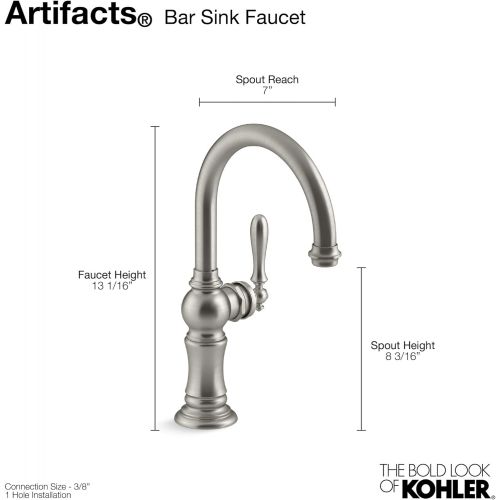  KOHLER K-99264-2BZ Artifacts Single-hole Bar sink Faucet, 13.06 x 4.31 x 7.00 inches, Oil-Rubbed Bronze