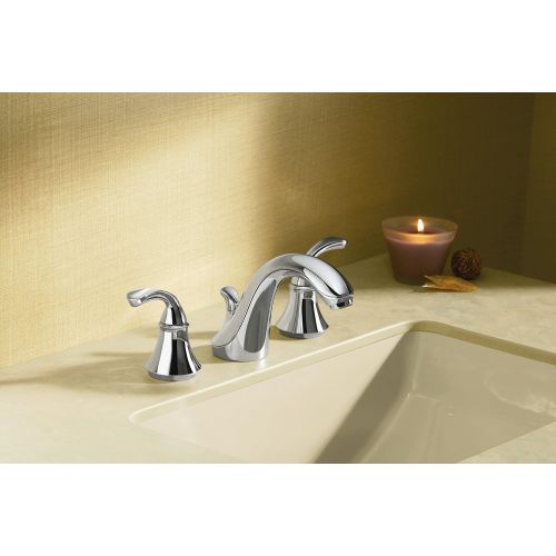  KOHLER K-10269-4-CP Forte Widespread Commercial Bathroom Sink Faucet with Sculpted Lever Handles, Metal Drain, Red/Blue Indexing and Vandal-Resistant Aerator, Polished Chrome