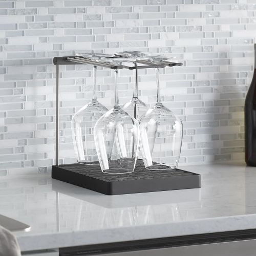  [무료배송]KOHLER Collapsible Wine Glass Holder or Drying Rack. Collapsible to 1.25, Holds Up To 6 glasses, Charcoal