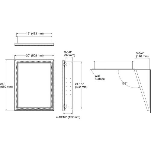  Kohler K-CB-CLW2026SS Single Door 20W X 26H X 5-14D Aluminum Cabinet with Decorative Silver Framed Mirrored Door, Not Applicable