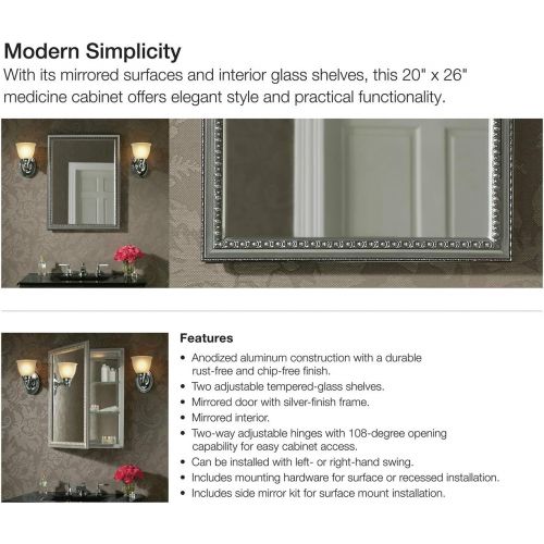  Kohler K-CB-CLW2026SS Single Door 20W X 26H X 5-14D Aluminum Cabinet with Decorative Silver Framed Mirrored Door, Not Applicable