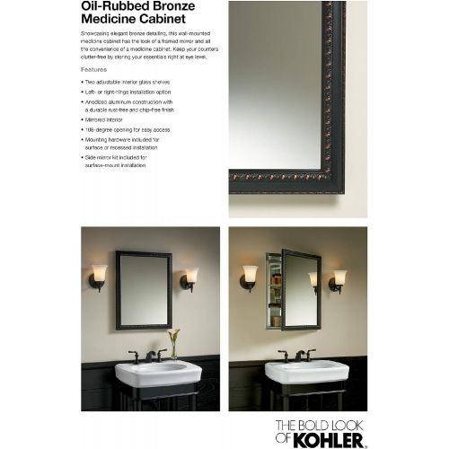  Kohler KOHLER K-2967-BR1 20 inch x 26 inch Aluminum Bathroom Medicine Cabinet with Oil-Rubbed Bronze Framed Mirror Door; Recess or Surface Mount