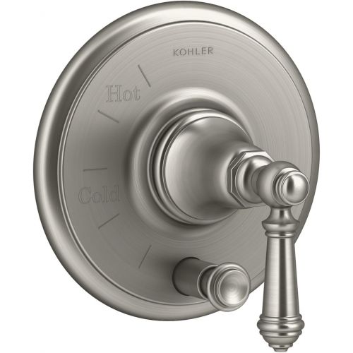  Kohler KOHLER K-T72768-4-VNT Artifacts Rite-Temp Pressure-Balancing Valve Trim with Push-Button Diverter and Lever Handle, Vintage Nickel