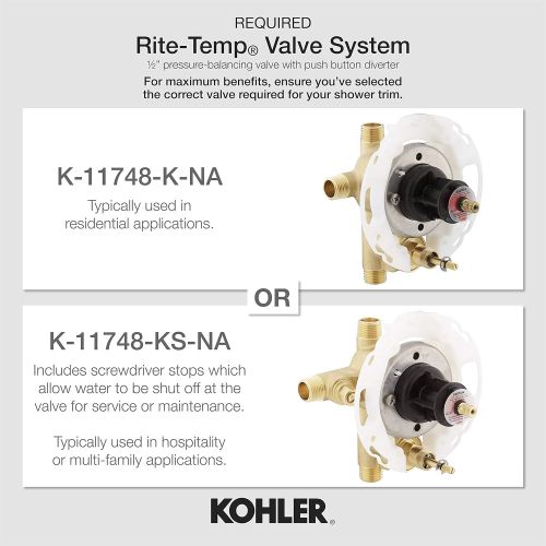  Kohler KOHLER K-T72768-4-VNT Artifacts Rite-Temp Pressure-Balancing Valve Trim with Push-Button Diverter and Lever Handle, Vintage Nickel