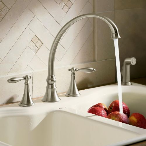 Kohler KOHLER K-377-4M-BN Finial Traditional Kitchen Sink Faucet with 9-3/16-Inch Spout Reach, Vibrant Brushed Nickel