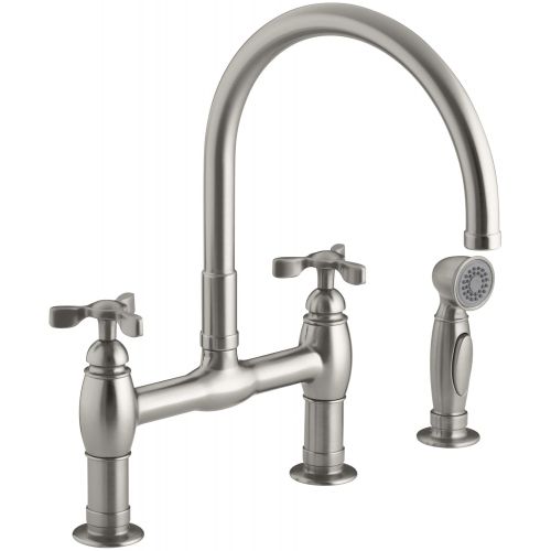  Kohler K-6131-3-VS Parq Deck-Mount Kitchen Faucet with Spray, Vibrant Stainless