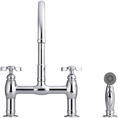  Kohler K-6131-3-VS Parq Deck-Mount Kitchen Faucet with Spray, Vibrant Stainless