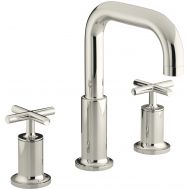 Kohler KOHLER K-T14428-3-SN Purist Deck-Mount High-Flow Bath Faucet Trim with Cross Handles, Valve Not Included, Vibrant Polished Nickel