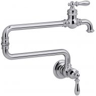 Kohler KOHLER 99270-CP Artifacts Single-Hole Wall-Mount Pot Filler Kitchen Sink Faucet with 22-Inch Extended Spout, Polished Chrome