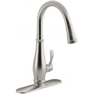 Kohler K-780-VS Cruette Pull-Down Kitchen Faucet, Vibrant Brushed Stainless, Single-Hole or Three-Hole Install, Single Handle, 3-function Spray Head, Sweep Spray and Docking Spray