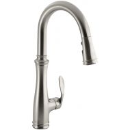 Kohler K-560-VS Bellera Pull-Down Kitchen Faucet, Vibrant Stainless Steel, Single-Hole or Three-Hole Install, Single Handle, 3-function Spray Head, Sweep Spray and Docking Spray He