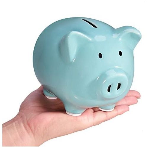  [아마존베스트]Koicaxy Piggy Bank, Child to Cherish Ceramic Pig Money Piggy Banks for Boys Girls Kids Blue