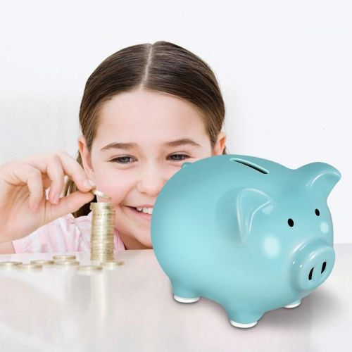  [아마존베스트]Koicaxy Piggy Bank, Child to Cherish Ceramic Pig Money Piggy Banks for Boys Girls Kids Blue