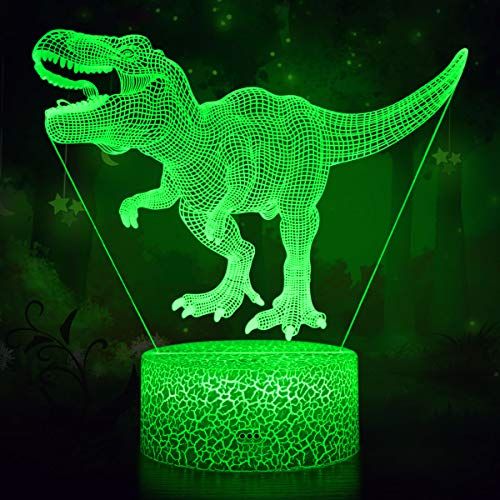  [아마존베스트]Koicaxy Dinosaur Toys, 3D Dinosaur Night Light with Remote & Smart Touch 7 Colors + 16 Colors Changing Dimmable T Rex 3D Night Light Birthday Gifts for Boys Kids Age 2 3 4 5 6+ Yea