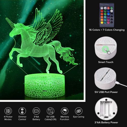  [아마존베스트]Koicaxy Unicorn Night Light for Kids, LED 3D Night Light Bedside Lamp with Remote & Smart Touch 16 Colors + 7 Colors Changing Dimmable, Best Unicorn Toys Birthday for Girls Boys