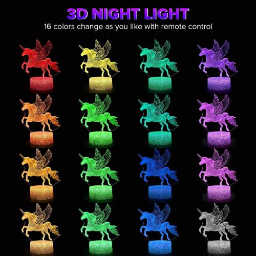  [아마존베스트]Koicaxy Unicorn Night Light for Kids, LED 3D Night Light Bedside Lamp with Remote & Smart Touch 16 Colors + 7 Colors Changing Dimmable, Best Unicorn Toys Birthday for Girls Boys