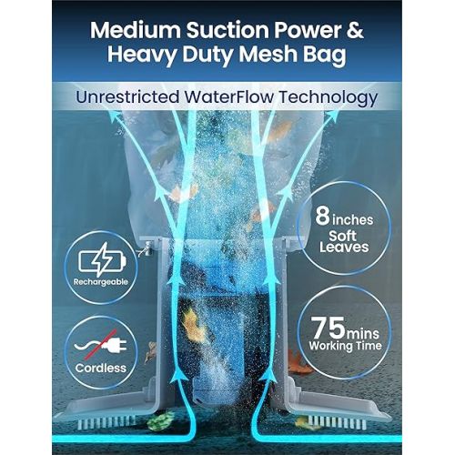  Kokido Rechargeable Pool Leaf Vacuum with Section Pole, 5X Suction, Deep Clean, Heavy Duty XL Debris Bag, Sand, Leaves and Debris, Ideal fo Inground and Above Ground Pool, Work 75 Mins, Xtrovac410