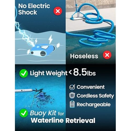  (Upgraded) KOKIDO Cordless Robotic Pool Floor Cleaner, Automatic Pool Vacuum for Flat Bottom Above/Inground Pools up to 30 Feet. Dirt, Sand, Debris & Leaves (max 5 inch), Last 90 Mins, XTROJET 320