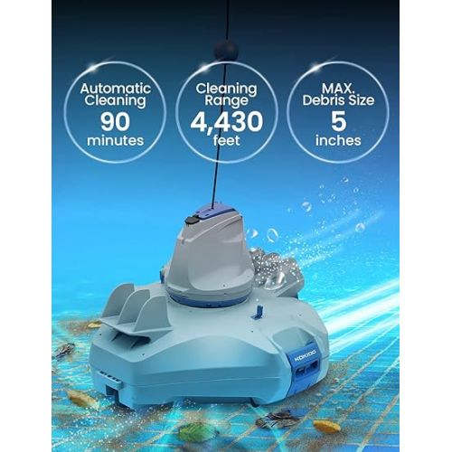  (Upgraded) KOKIDO Cordless Robotic Pool Floor Cleaner, Automatic Pool Vacuum for Flat Bottom Above/Inground Pools up to 30 Feet. Dirt, Sand, Debris & Leaves (max 5 inch), Last 90 Mins, XTROJET 320