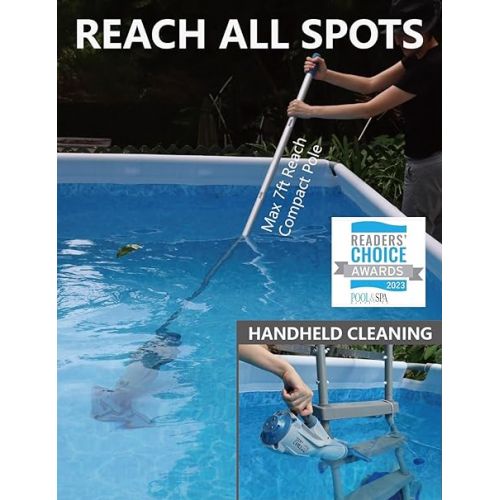  KOKIDO Cordless Pool Vacuum with 72” Pole, 2 Filters, Moderate Suction, 2 Interchangeable XL and Spot Heads, Rechargeable Handheld Vac for Small Above & Inground Pools, Spas Hot Tubs Xtrovac310