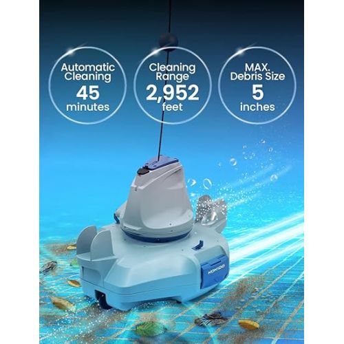  (Upgraded) KOKIDO Cordless Robotic Pool Floor Cleaner, Automatic Pool Vacuum for Flat Bottom Above/Inground Pools up to 25 feet. Dirt, Sand, Debris & Leaves (max 5 inch), Last 45 Mins, XTROJET 220