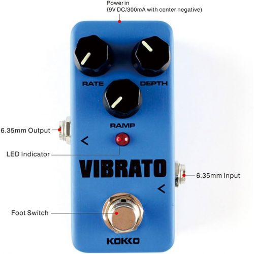  KOKKO Guitar Mini Effects Pedal Vibrato - Traditional Vibrato Effect Sound Processor Portable Accessory for Guitar and Bass - FVB2