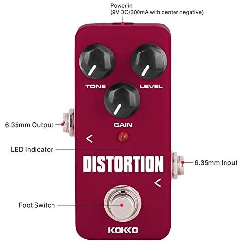  Distortion Guitar Pedal, Mini Effect Pedal Processor of Classic Distortion Tone Effect Universal for Guitar and Bass, Exclude Power Adapter - KOKKO (FDS2)