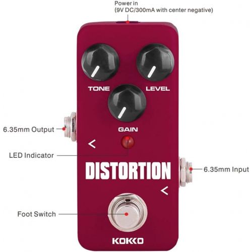  Distortion Guitar Pedal, Mini Effect Pedal Processor of Classic Distortion Tone Effect Universal for Guitar and Bass, Exclude Power Adapter - KOKKO (FDS2)
