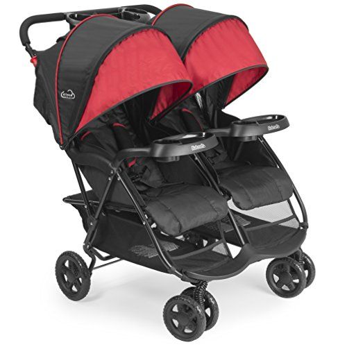  [아마존베스트]Kolcraft Cloud Plus Lightweight Double Stroller -5-Point Safety System, Red/Black