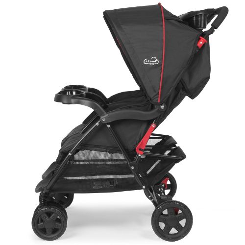  Kolcraft Cloud Plus Lightweight Double Stroller -5-Point Safety System, 3-Tier Extended Canopy for UV Protection, Independently Reclining Seats, Easy Fold, Storage Basket, Drink Ho