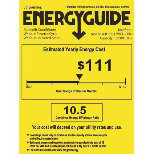  Koldfront WTC12012WCO230VSLV White 12,000 BTU 230 Volt Through-The-Wall Air Conditioner and Wall Sleeve with Dehumidifier and Remote Control