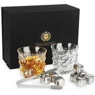 [아마존베스트]Whiskey Glasses Set of 2, Kollea Whiskey Stones Set with 2 Whiskey Glasses 11oz & 8 Reusable Stainless Steel Ice Cubes, Gift for Him Men Dad Husband Boyfriend Birthday, Anniversary