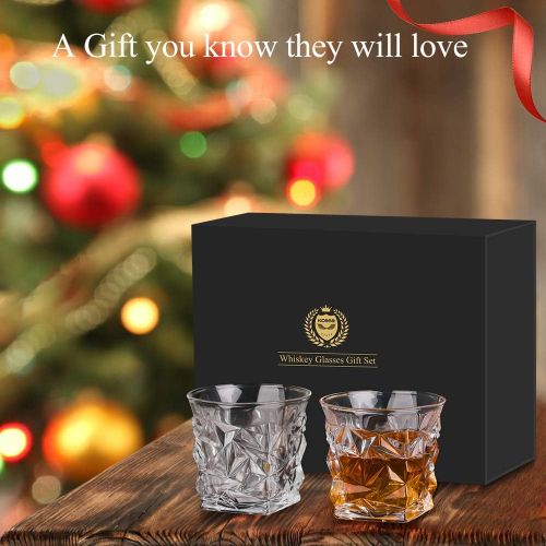  [아마존베스트]Whiskey Glasses Set of 2, Kollea Whiskey Stones Set with 2 Whiskey Glasses 11oz & 8 Reusable Stainless Steel Ice Cubes, Gift for Him Men Dad Husband Boyfriend Birthday, Anniversary