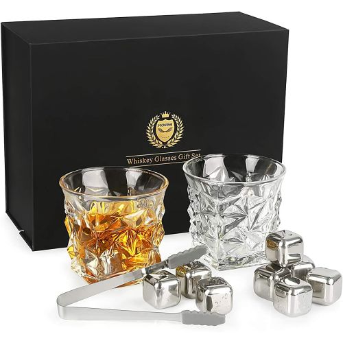  [아마존베스트]Whiskey Glasses Set of 2, Kollea Whiskey Stones Set with 2 Whiskey Glasses 11oz & 8 Reusable Stainless Steel Ice Cubes, Gift for Him Men Dad Husband Boyfriend Birthday, Anniversary