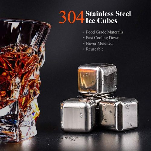  [아마존베스트]Whiskey Glasses Set of 2, Kollea Whiskey Stones Set with 2 Whiskey Glasses 11oz & 8 Reusable Stainless Steel Ice Cubes, Gift for Him Men Dad Husband Boyfriend Birthday, Anniversary