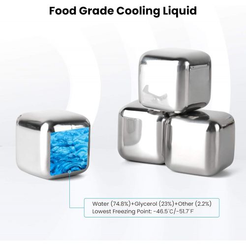  [아마존베스트]Kollea Stainless Steel Chilling Cubes Reusable Ice Cube Whiskey Stones for Drinks with Ice Tongs and Freezer Storage Tray for Whiskey (6 Pack)