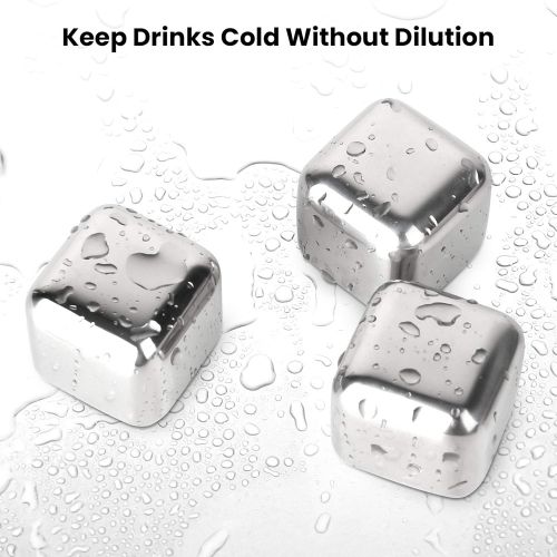  [아마존베스트]Kollea Stainless Steel Chilling Cubes Reusable Ice Cube Whiskey Stones for Drinks with Ice Tongs and Freezer Storage Tray for Whiskey (6 Pack)