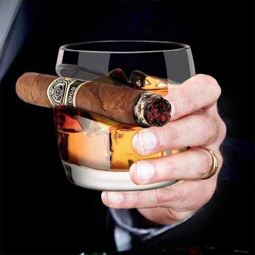  [아마존베스트]Old Fashioned Whiskey Glass, Kollea Cigar Whiskey Glass with Cigar Rest Holder, Gift for Men Who Have Everything, Elegant Gift Box for Christmas, New Year, Thanksgiving, Birthday (