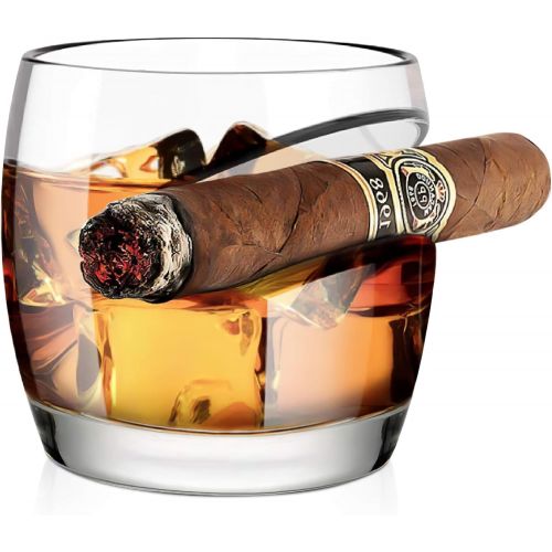  [아마존베스트]Old Fashioned Whiskey Glass, Kollea Cigar Whiskey Glass with Cigar Rest Holder, Gift for Men Who Have Everything, Elegant Gift Box for Christmas, New Year, Thanksgiving, Birthday (