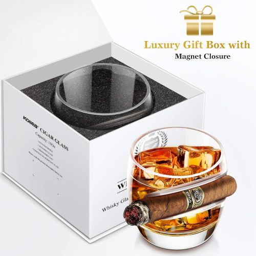  [아마존베스트]Old Fashioned Whiskey Glass, Kollea Cigar Whiskey Glass with Cigar Rest Holder, Gift for Men Who Have Everything, Elegant Gift Box for Christmas, New Year, Thanksgiving, Birthday (