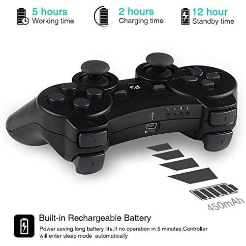  Kolopc PS3 Controller Wireless for Playstation 3 Dual Shock (Pack of 2,Black)