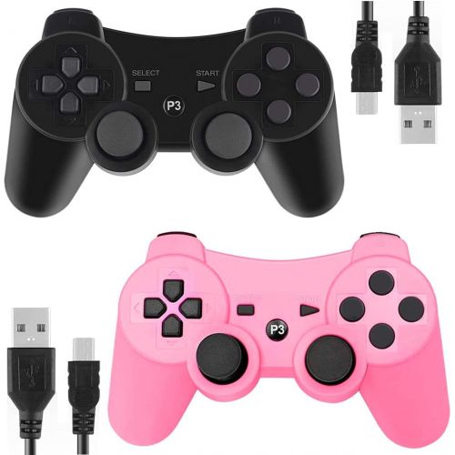  [아마존베스트]Kolopc PS3 Controller Wireless for Playstation 3 Dual Shock (Pack of 2,Black and Pink)