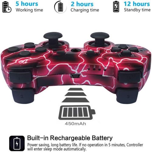  [아마존베스트]Kolopc Controllers for PS3 Playstation 3 Dual Shock, Wireless Bluetooth Remote Joystick Gamepad for Six-axis with Charging Cable (Pack of 2, BlueFlash and StarrySky)